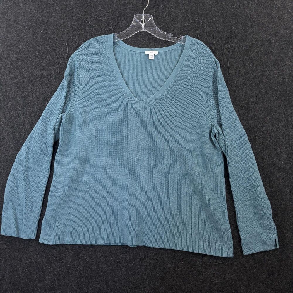 J. Jill Sweater Women's XL Petite Blue V Neck Long Sleeve Knit Pullover Solid